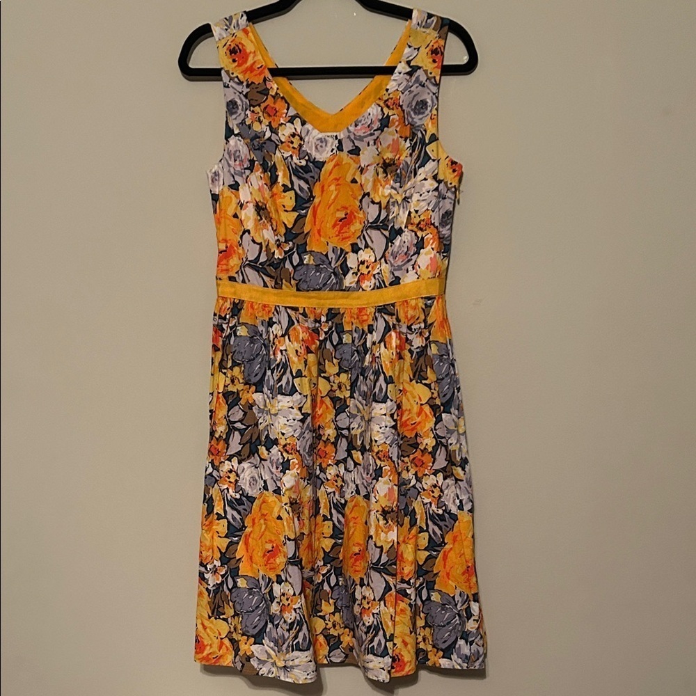 Isaac Mizrahi Floral Midi Dress in Yellow and Gray